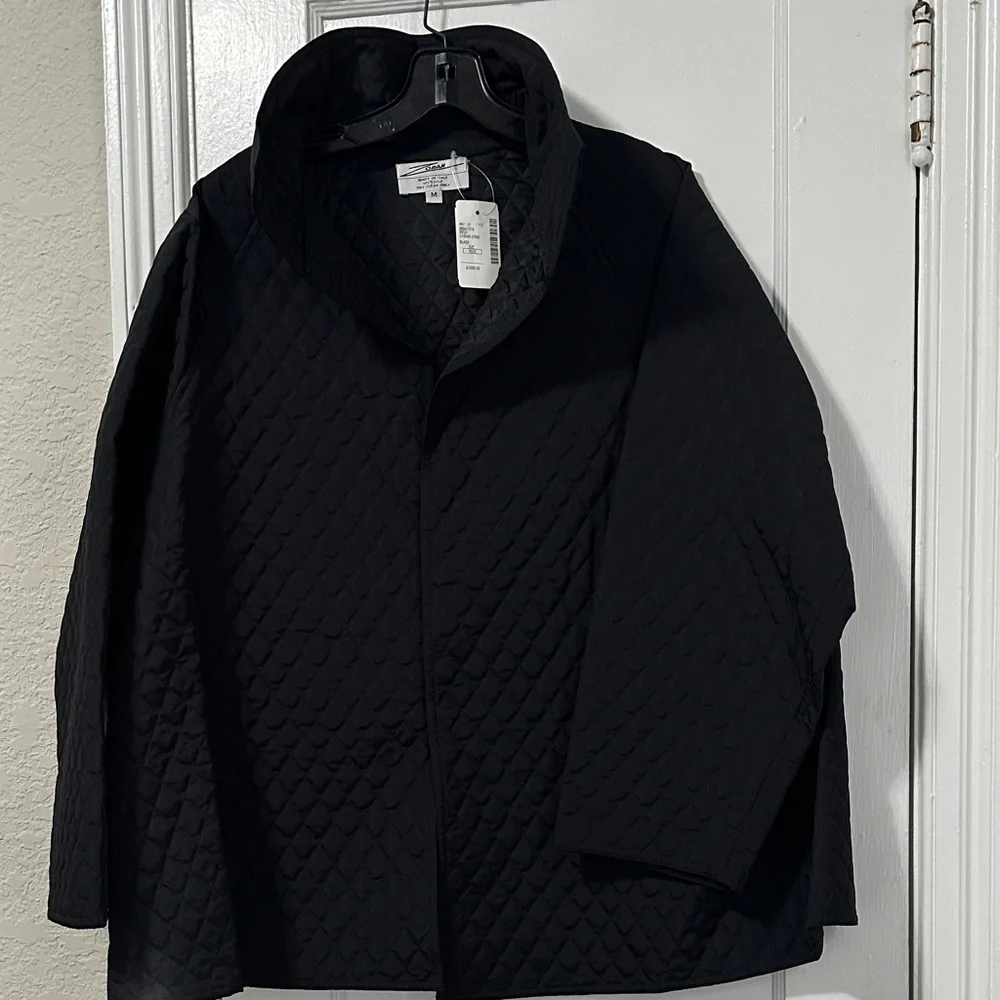 Zoran Black Quilted Pea Coat - Picture 1 of 6